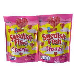 Swedish Fish Valentines Day Candy Hearts Resealable Soft Chewy Treats (2 bags)